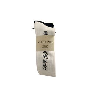 AllSaints Lincoln Crew Socks 3 Pack Black & White Logo Sports Socks Men's 7-13